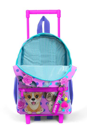Minik Yuva Çekçekli Sırt Çantası Pembe Köpek Desenli İki Bölmeli 24050 - 3