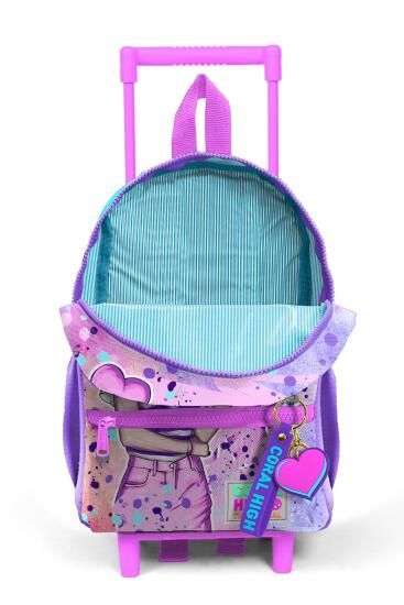 Minik Yuva Çekçekli Sırt Çantası Pembe Mor Fashion Girl Desenli İki Bölmeli 24055 - 3
