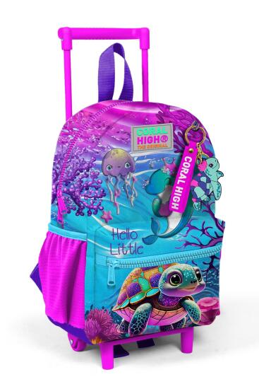 Minik Yuva Çekçekli Sırt Çantası Pembe Mor Kaplumbağa Desenli İki Bölmeli 24056 - Coral High KIDS