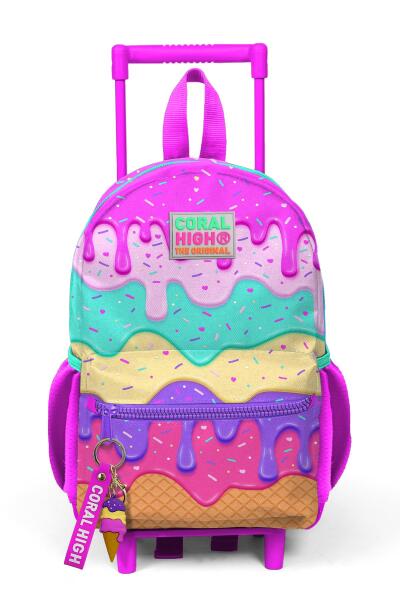 Minik Yuva Çekçekli Sırt Çantası Pembe Rengarenk Dondurma Desenli İki Bölmeli 24031 - 3