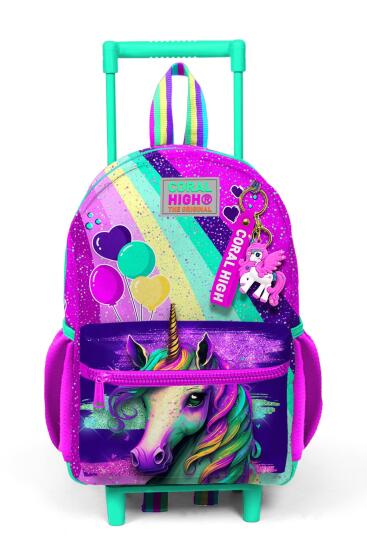 Minik Yuva Çekçekli Sırt Çantası Pembe Su Yeşili Unicorn Desenli İki Bölmeli 24058 - 6