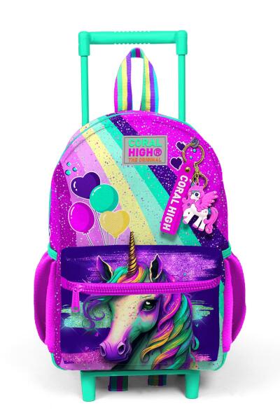 Minik Yuva Çekçekli Sırt Çantası Pembe Su Yeşili Unicorn Desenli İki Bölmeli 24058 - 6
