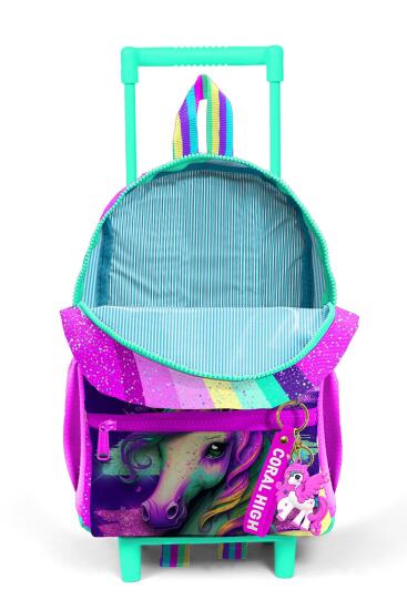 Minik Yuva Çekçekli Sırt Çantası Pembe Su Yeşili Unicorn Desenli İki Bölmeli 24058 - 3