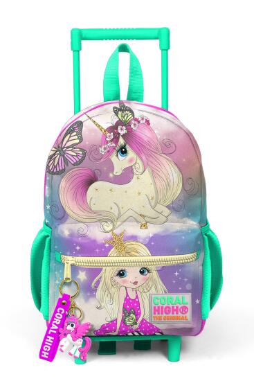 Minik Yuva Çekçekli Sırt Çantası Pembe Su Yeşili Unicornlu Kız İki Bölmeli 24033 - 3