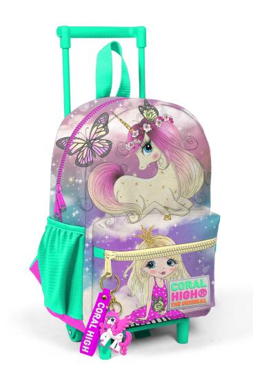 Minik Yuva Çekçekli Sırt Çantası Pembe Su Yeşili Unicornlu Kız İki Bölmeli 24033 