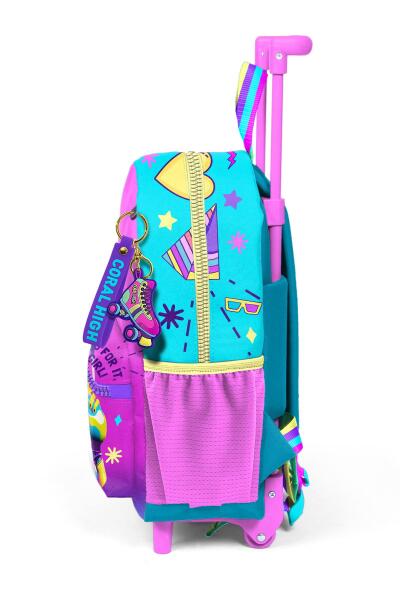 Minik Yuva Çekçekli Sırt Çantası Pembe Turkuaz Kulaklık Paten Desenli İki Bölmeli 24054 - 7