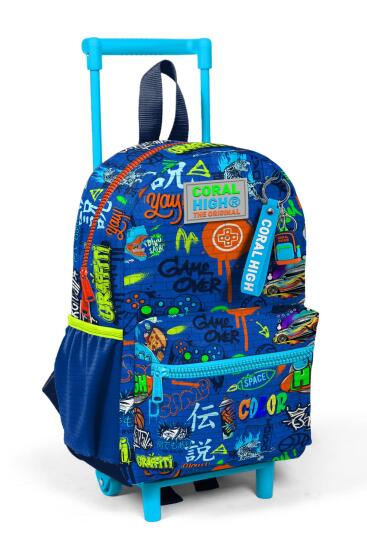 Minik Yuva Çekçekli Sırt Çantası Saks Grafiti Desenli İki Bölmeli 24067 - Coral High KIDS
