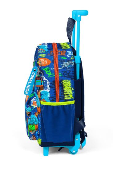 Minik Yuva Çekçekli Sırt Çantası Saks Grafiti Desenli İki Bölmeli 24067 - 7