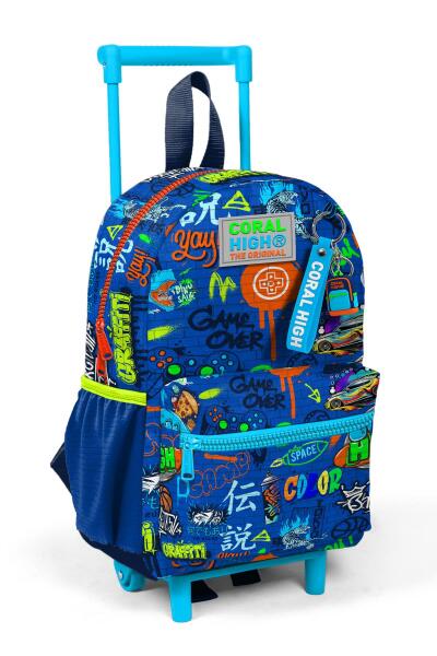 Minik Yuva Çekçekli Sırt Çantası Saks Grafiti Desenli İki Bölmeli 24067 - 1