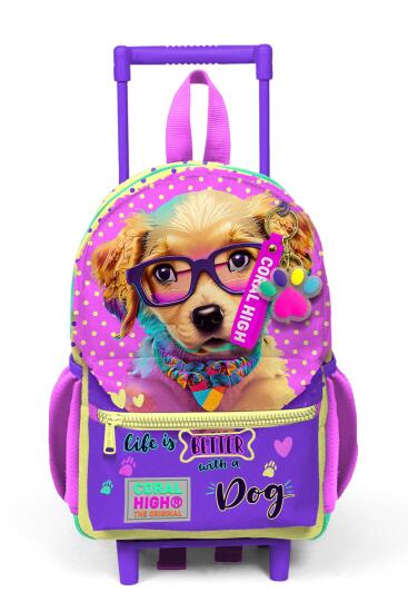 Minik Yuva Çekçekli Sırt Çantası Sarı Pembe Sevimli Köpek Desenli İki Bölmeli 24052 - 6