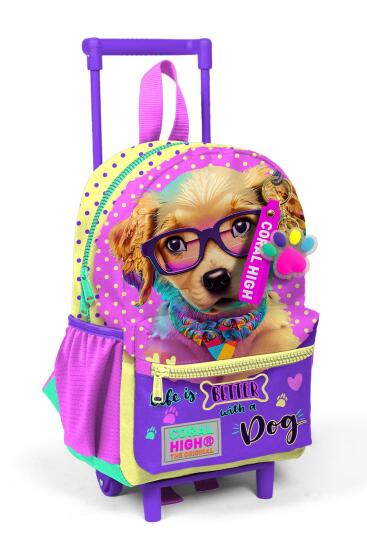 Minik Yuva Çekçekli Sırt Çantası Sarı Pembe Sevimli Köpek Desenli İki Bölmeli 24052 - CORAL HIGH KIDS
