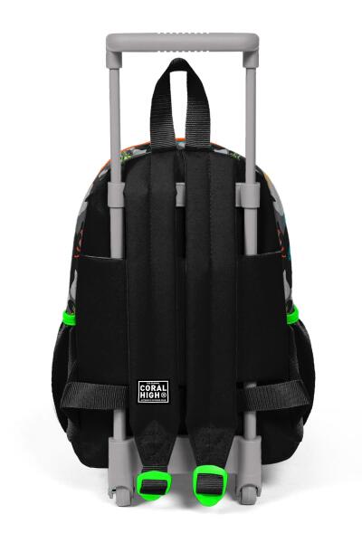 Minik Yuva Çekçekli Sırt Çantası Siyah Gri Dinozor Desenli İki Bölmeli 24044 - 4