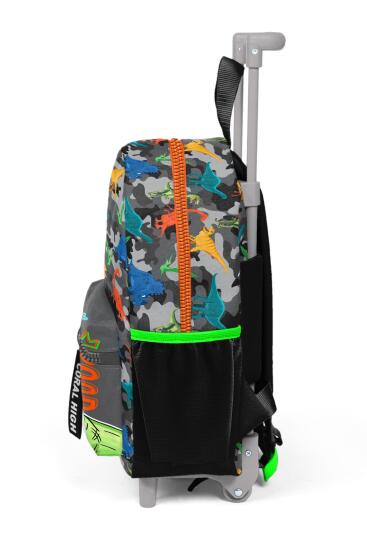 Minik Yuva Çekçekli Sırt Çantası Siyah Gri Dinozor Desenli İki Bölmeli 24044 - 6