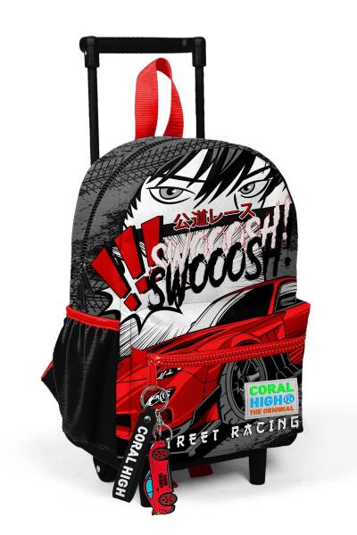 Minik Yuva Çekçekli Sırt Çantası Siyah Kırmızı Anime Araba Desenli İki Bölmeli 24047 - 1