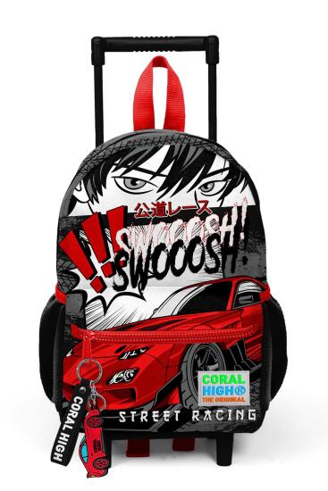 Minik Yuva Çekçekli Sırt Çantası Siyah Kırmızı Anime Araba Desenli İki Bölmeli 24047 - 3