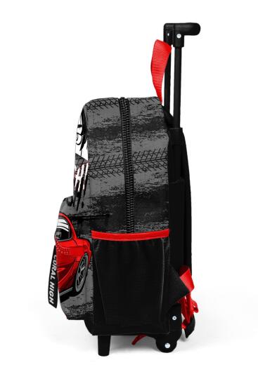 Minik Yuva Çekçekli Sırt Çantası Siyah Kırmızı Anime Araba Desenli İki Bölmeli 24047 - 6