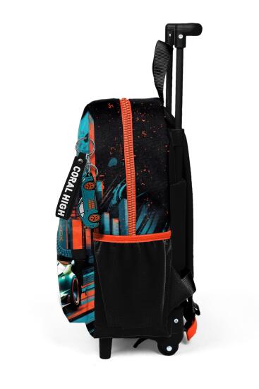 Minik Yuva Çekçekli Sırt Çantası Siyah Nefti Yarış Arabası Desenli İki Bölmeli 24065 - 7