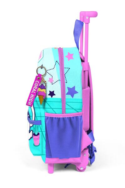 Minik Yuva Çekçekli Sırt Çantası Turkuaz Pembe Dondurmalı Kedi Desenli İki Bölmeli 24051 - 7