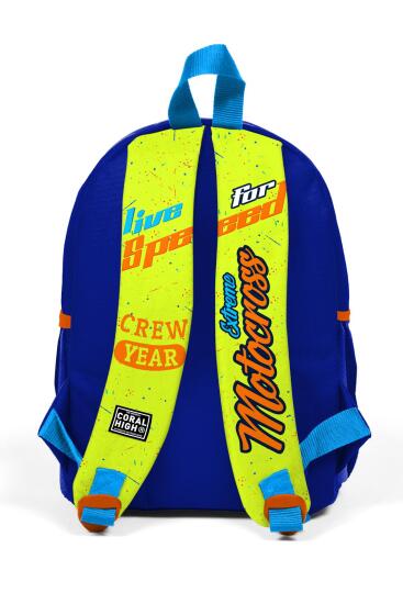 Minik Yuva Sırt Çantası Fosforlu Sarı Saks Motorsiklet Desenli İki Bölmeli 23542 - 3