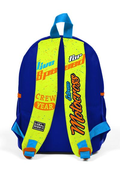 Minik Yuva Sırt Çantası Fosforlu Sarı Saks Motorsiklet Desenli İki Bölmeli 23542 - 3