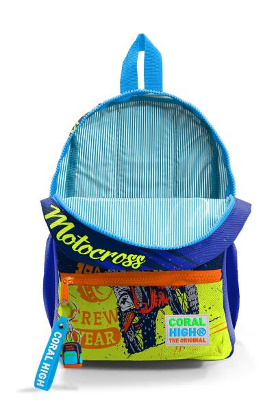 Minik Yuva Sırt Çantası Fosforlu Sarı Saks Motorsiklet Desenli İki Bölmeli 23542 - 4