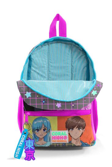 Minik Yuva Sırt Çantası Gri Mavi Pembe Anime Desenli İki Bölmeli 23537 - 4