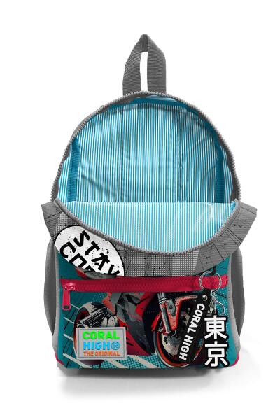 Minik Yuva Sırt Çantası Gri Nefti Anime Motorsiklet İki Bölmeli 23564 - 4