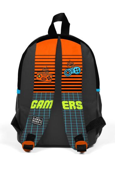 Minik Yuva Sırt Çantası Gri Turuncu Gamer Desenli İki Bölmeli 23546 - 3