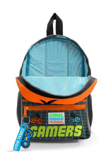 Minik Yuva Sırt Çantası Gri Turuncu Gamer Desenli İki Bölmeli 23546 - 4