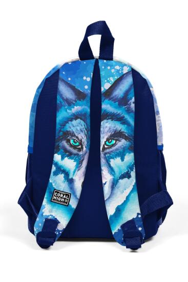 Minik Yuva Sırt Çantası Lacivert Mavi Kurt Desenli Desenli İki Bölmeli 23543 - 3