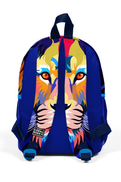 Minik Yuva Sırt Çantası Lacivert Saks Aslan Desenli İki Bölmeli 23541 - 3