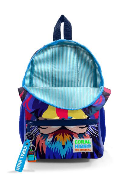 Minik Yuva Sırt Çantası Lacivert Saks Aslan Desenli İki Bölmeli 23541 - 4