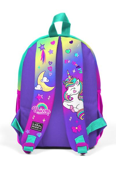 Minik Yuva Sırt Çantası Lavanta Su Yeşili Unicorn Desenli İki Bölmeli 23529 - 3