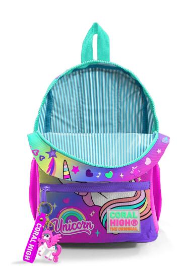 Minik Yuva Sırt Çantası Lavanta Su Yeşili Unicorn Desenli İki Bölmeli 23529 - 4