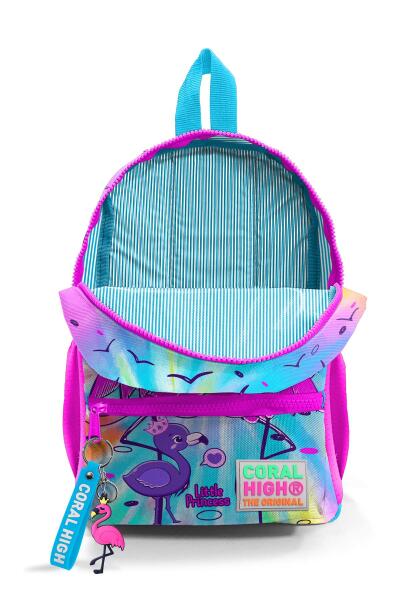 Minik Yuva Sırt Çantası Mavi Pembe Flamingo Desenli İki Bölmeli 23530 - 4