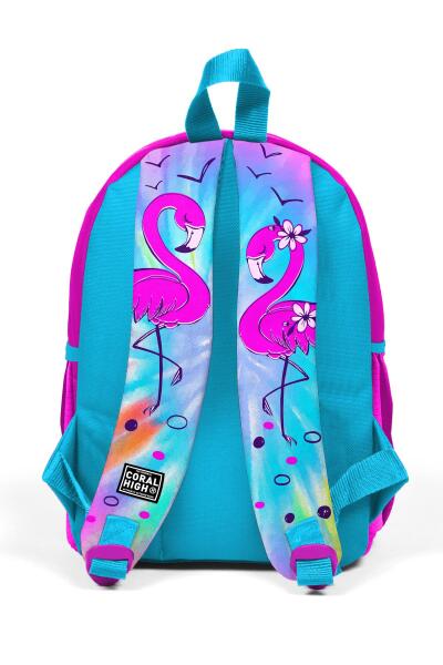 Minik Yuva Sırt Çantası Mavi Pembe Flamingo Desenli İki Bölmeli 23530 - 3