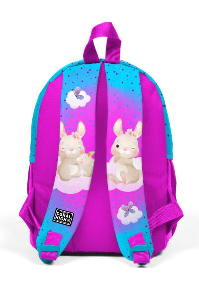 Minik Yuva Sırt Çantası Mavi Pembe Tavşan Desenli İki Bölmeli 23536 - 3