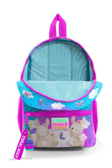 Minik Yuva Sırt Çantası Mavi Pembe Tavşan Desenli İki Bölmeli 23536 - 4