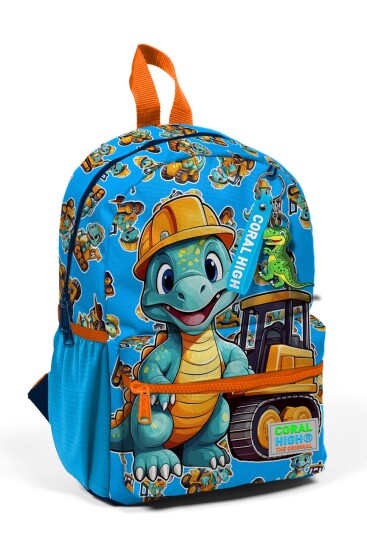 Minik Yuva Sırt Çantası Mavi Turuncu Dinozor Desenli İki Bölmeli 23571 