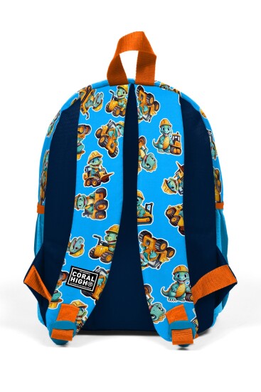Minik Yuva Sırt Çantası Mavi Turuncu Dinozor Desenli İki Bölmeli 23571 - 3
