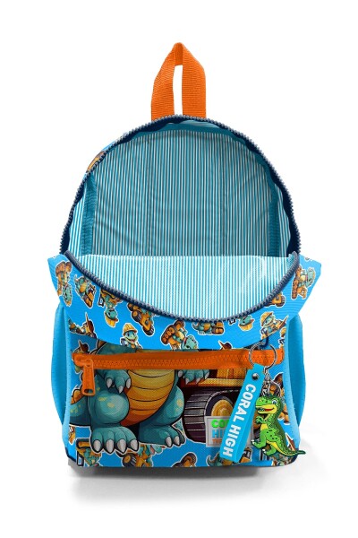 Minik Yuva Sırt Çantası Mavi Turuncu Dinozor Desenli İki Bölmeli 23571 - 4
