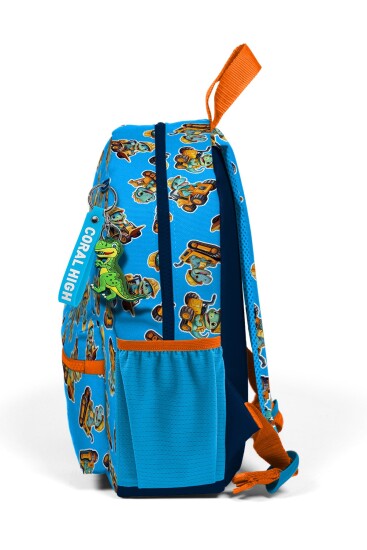 Minik Yuva Sırt Çantası Mavi Turuncu Dinozor Desenli İki Bölmeli 23571 - 2