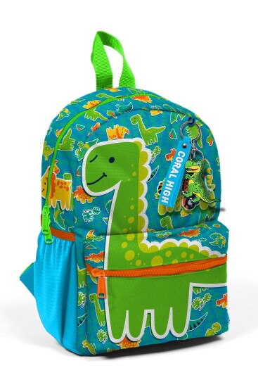 Minik Yuva Sırt Çantası Mavi Yeşil Dinozor Desenli İki Bölmeli 23570 
