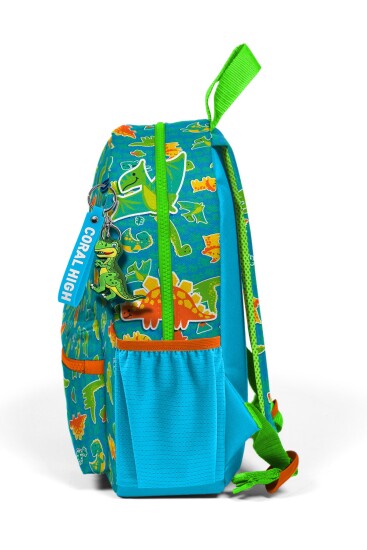 Minik Yuva Sırt Çantası Mavi Yeşil Dinozor Desenli İki Bölmeli 23570 - 2