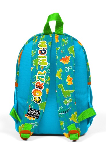 Minik Yuva Sırt Çantası Mavi Yeşil Dinozor Desenli İki Bölmeli 23570 - 3