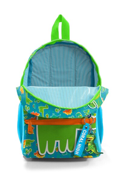 Minik Yuva Sırt Çantası Mavi Yeşil Dinozor Desenli İki Bölmeli 23570 - 4