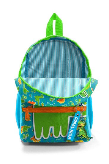 Minik Yuva Sırt Çantası Mavi Yeşil Dinozor Desenli İki Bölmeli 23570 - 4