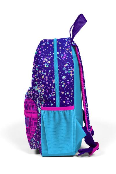 Minik Yuva Sırt Çantası Mor Mavi Pembe Kalp Desenli İki Bölmeli 23540 - 6