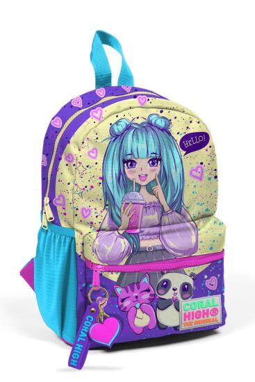 Minik Yuva Sırt Çantası Mor Pembe Anime Kız Desenli İki Bölmeli 23535 