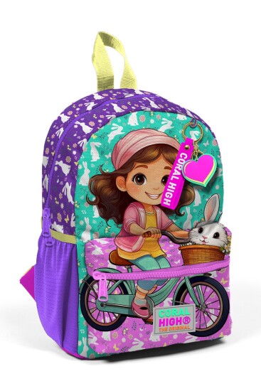 Minik Yuva Sırt Çantası Mor Pembe Bisikletli Kız Desenli İki Bölmeli 23569 - Coral High KIDS